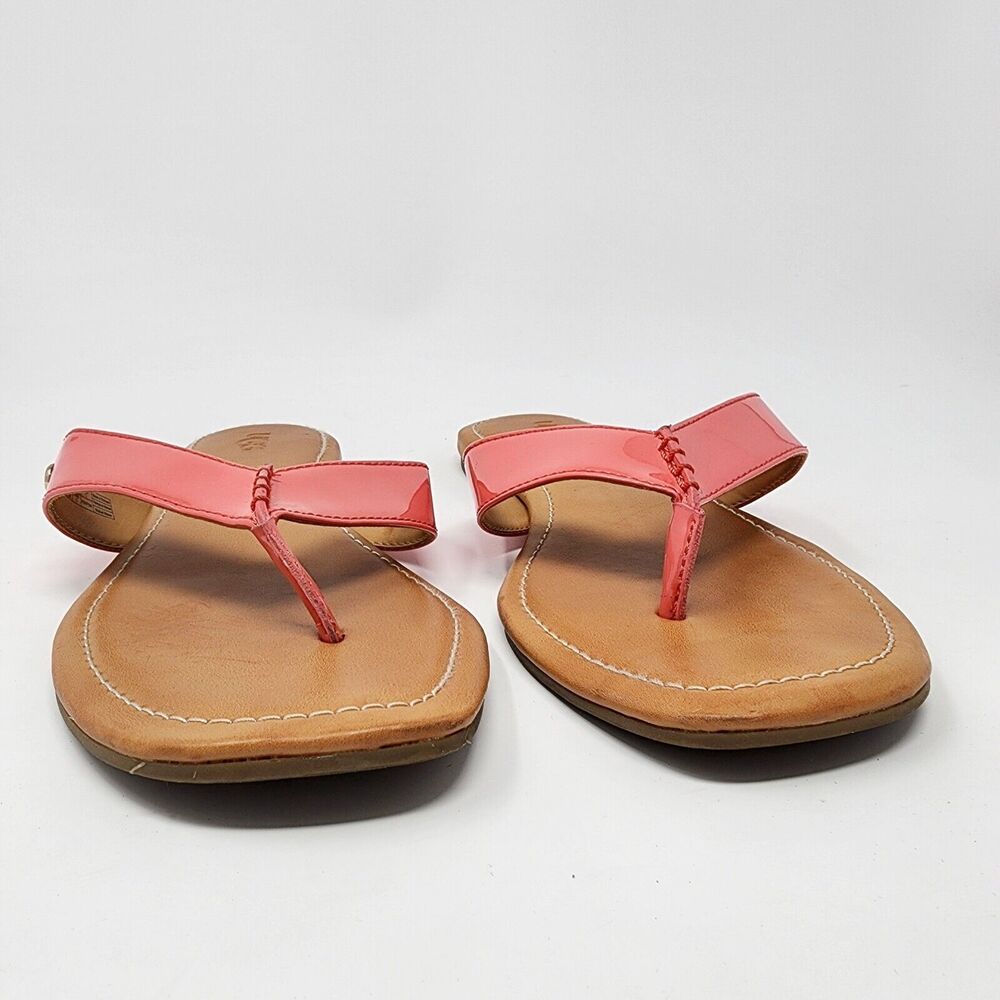 Ugg Tuolumne Thong Sandal Women 9 Patent Flip Flop Neon Pink Logo Rivet EUC - Picture 6 of 11